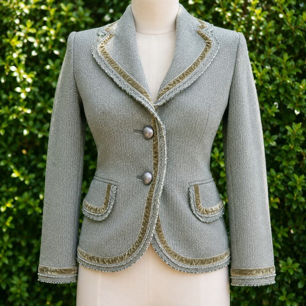 Vintage 2004 Banana Republic Velvet Trim Wool Blend Blazer Jacket Size 2